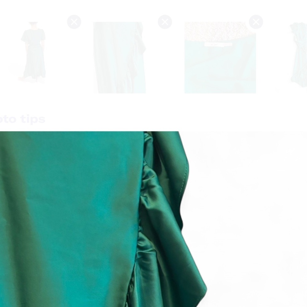 Mi Ami Francesca’s Green Satin Wrap Midi Dress Flutter Sleeve Ruffle Hem Size M - Picture 9 of 13
